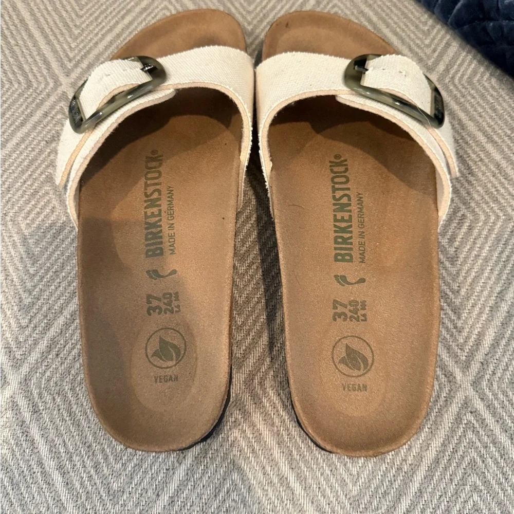 Birkenstock Linen Sandals with Tortoise Shell Buckle - Picture 2 of 5